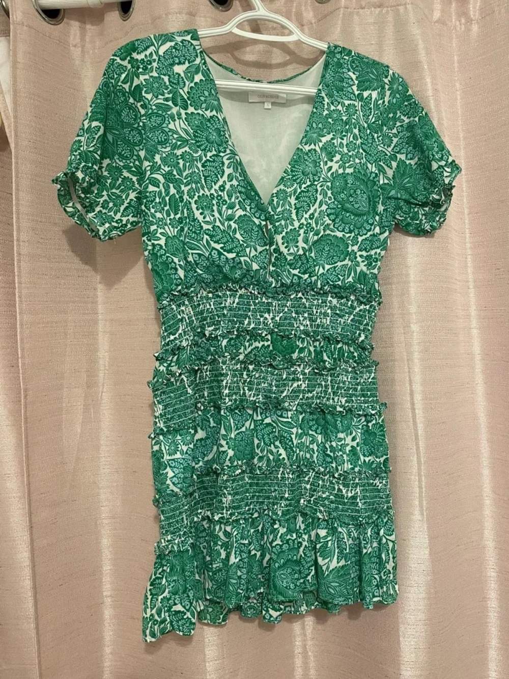 Olivaceous Boutique Green Floral V-Neck Smocked Ruffle Women's Dress